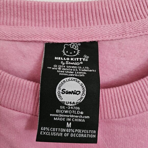Hello Kitty Sweater Womens Medium Pink Big Face Plush Bow Oversized Pullover NWT - Picture 3 of 8
